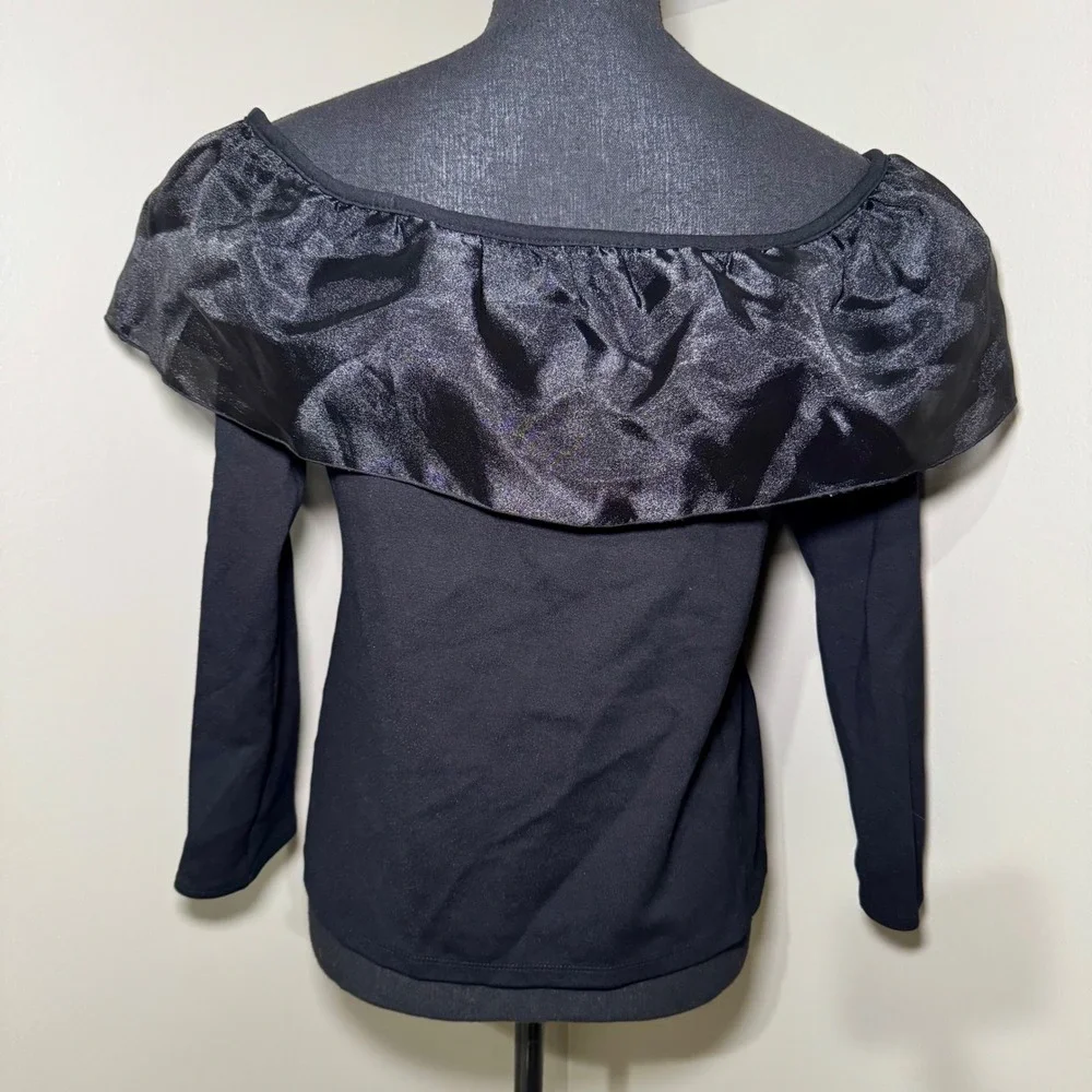 J. Crew Black Off The Shoulder Ruffle Long Sleeve Top Size‎ M